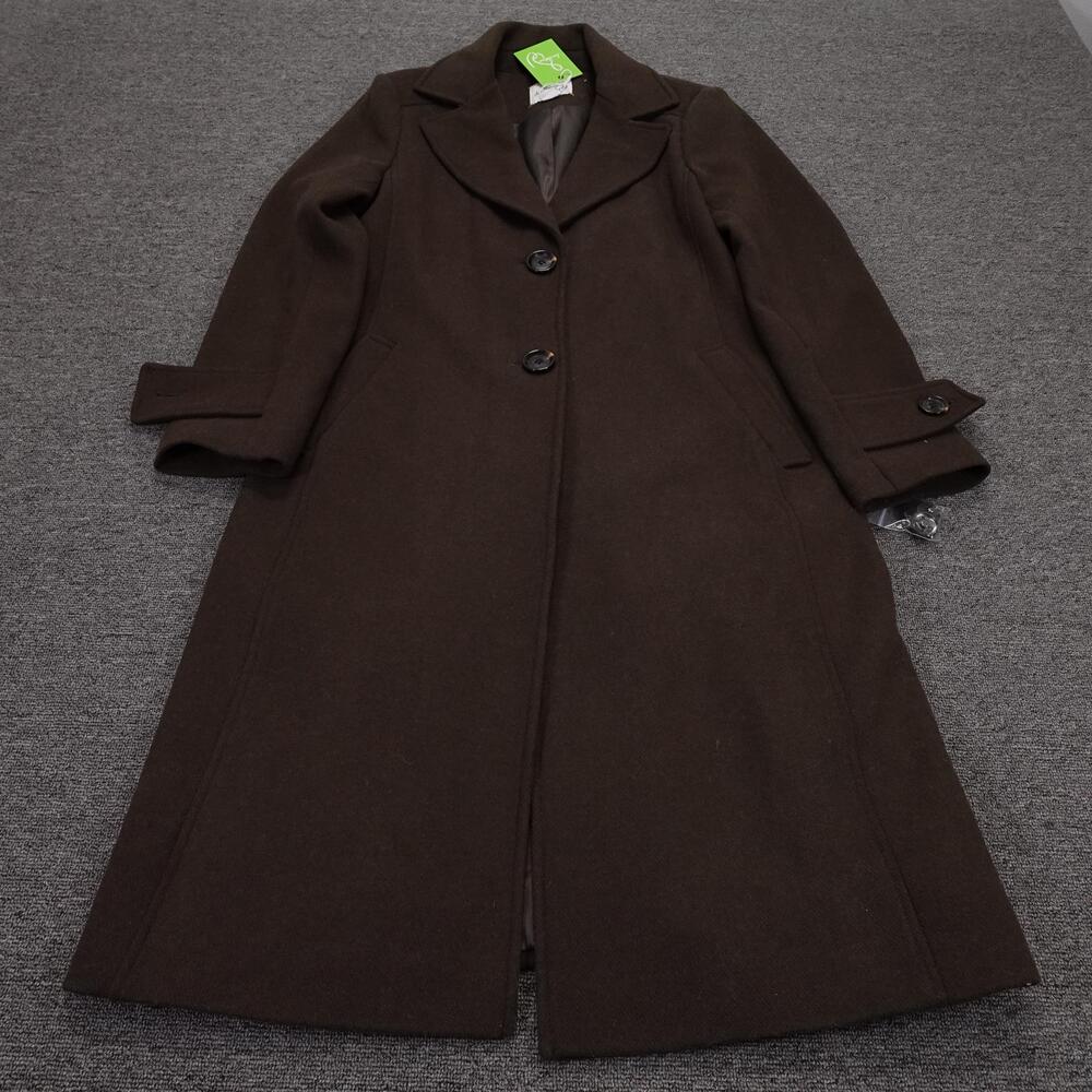 Sam Edelman Coat Womens 14 Green Wool Long Overcoat Single Breasted Lined Warm